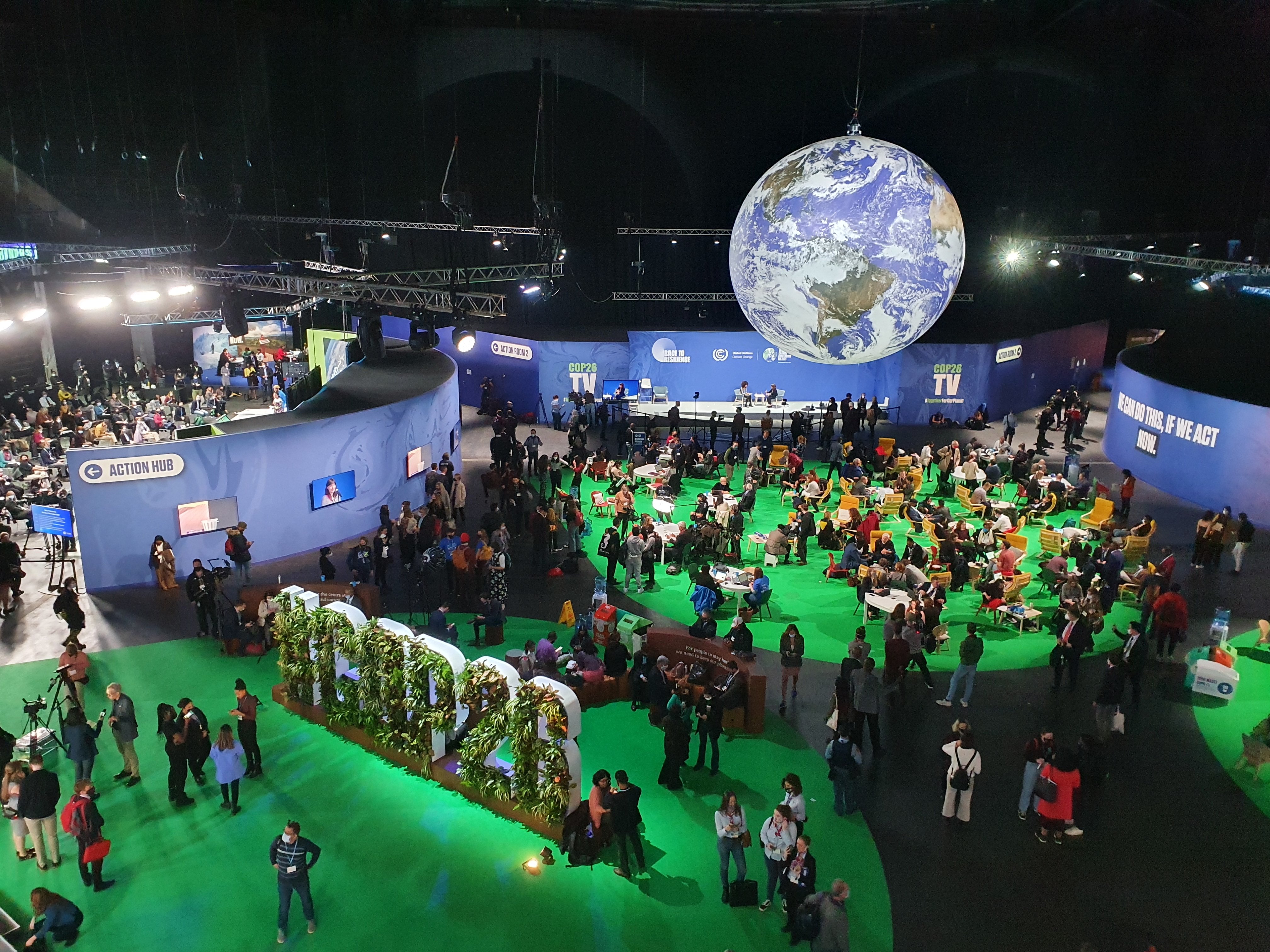 A view of the action hub at the COP 26 venue in Glasgow. Photo: Sibi Arasu
