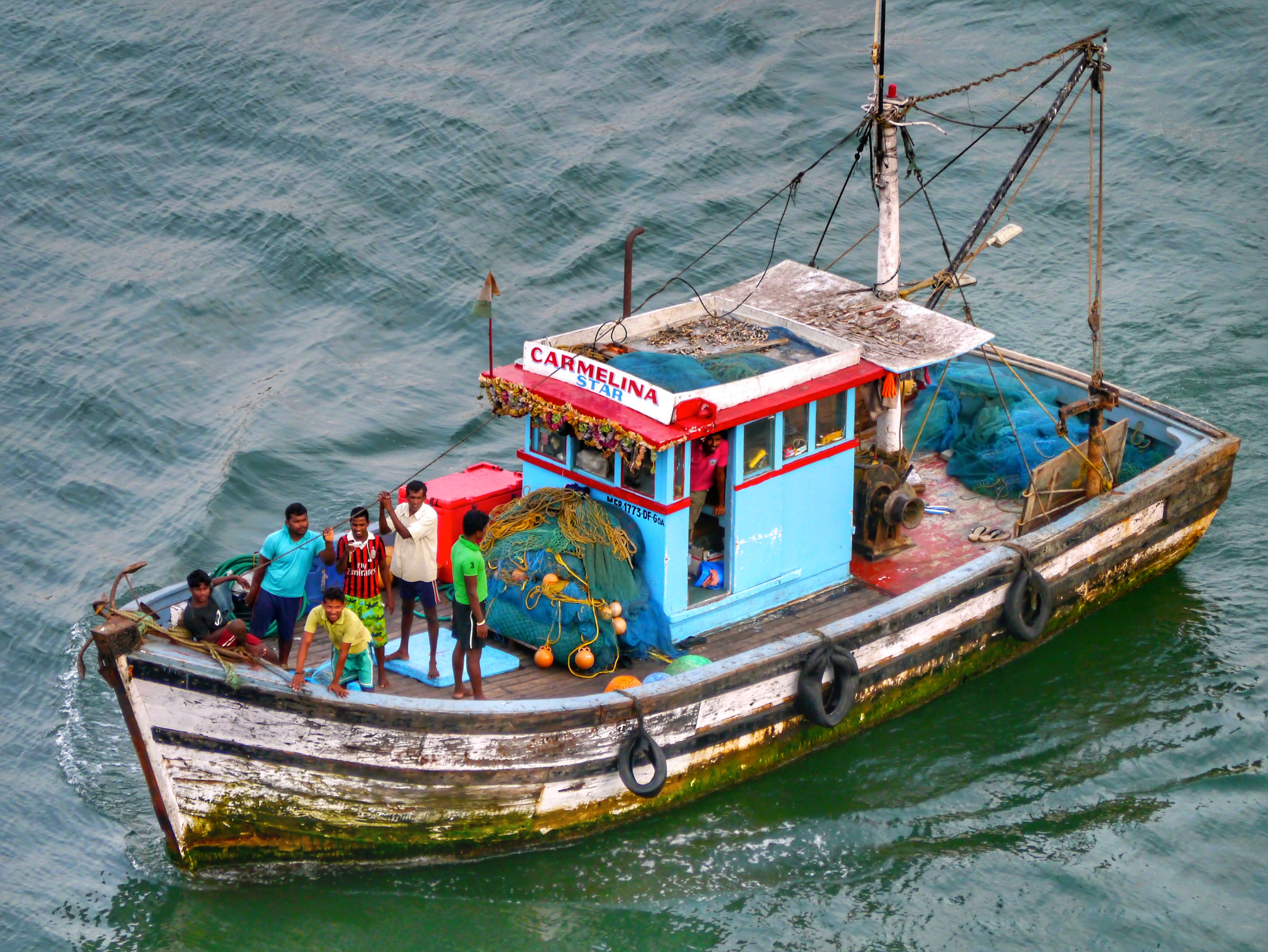 an aerial view of a trawler in India
