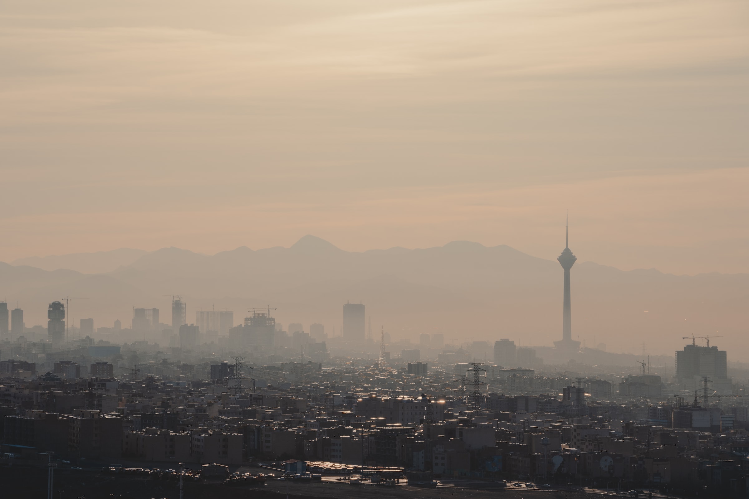 Air pollution hangs over a city skyline