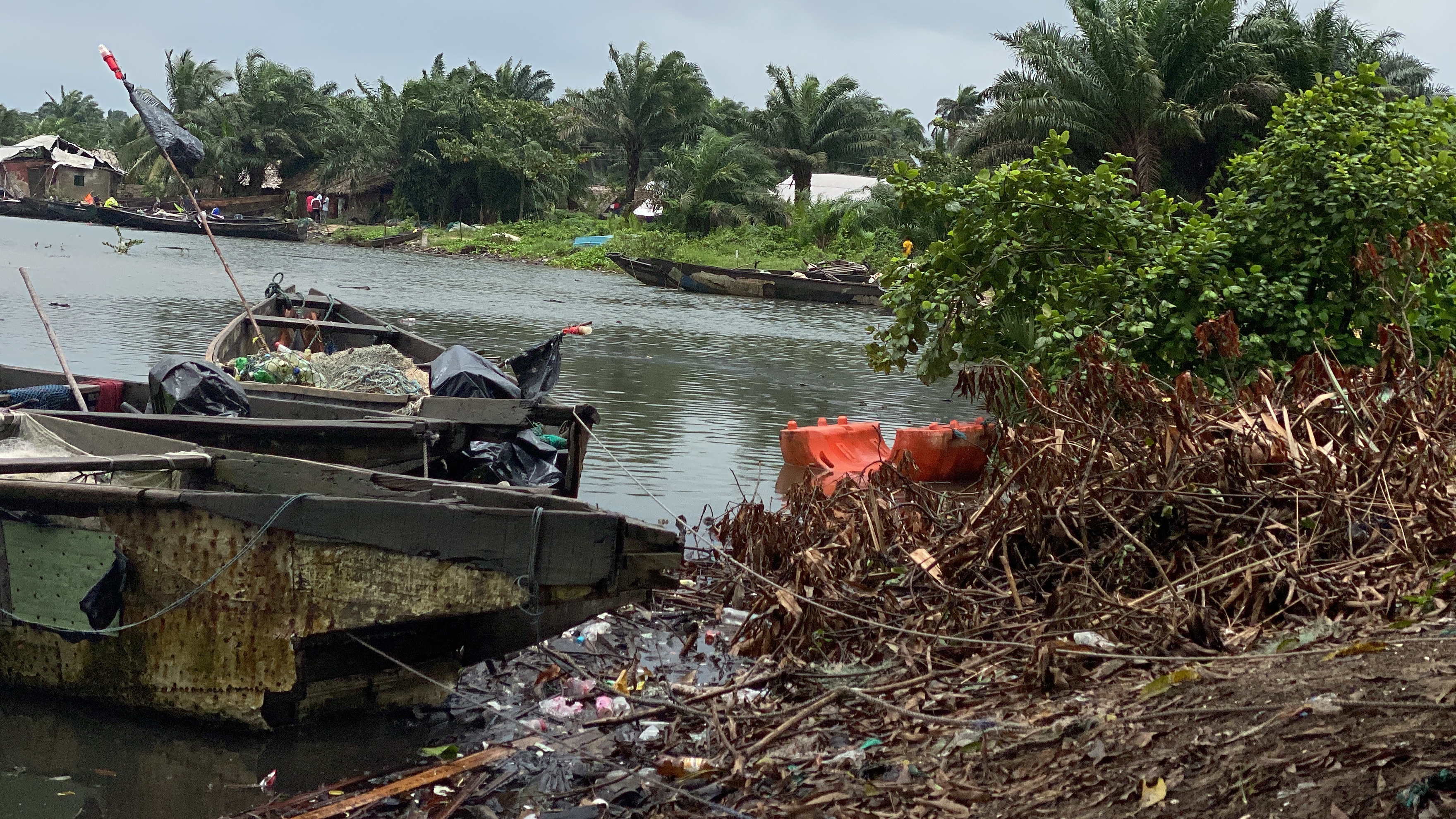 the coastline in the niger delta covered with garbage