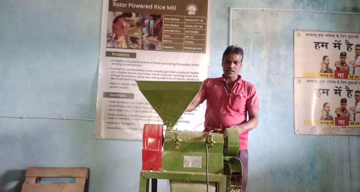 Dineshwar Mahato, the CEO of Sakhi Savera FPO, uses solar energy for paddy threshing and oil extraction