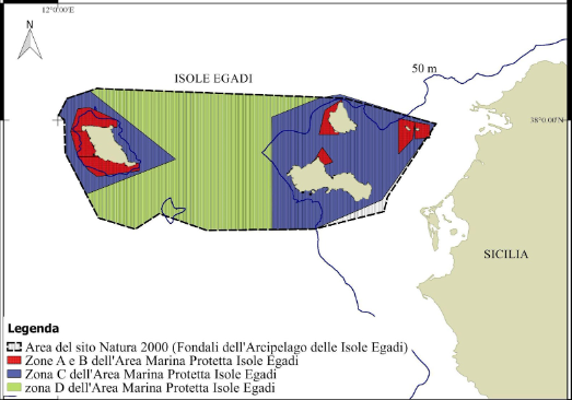 Map of Egadi Islands archipelago 
