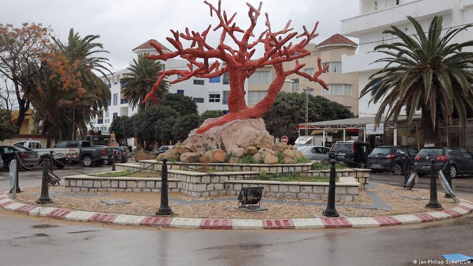 Red coral as a decoration on a roundabout in a Tunisian town