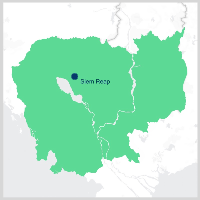 Map of Cambodia with location of Siem Reap