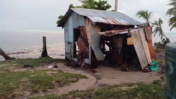 A tin structure destroyed by waves