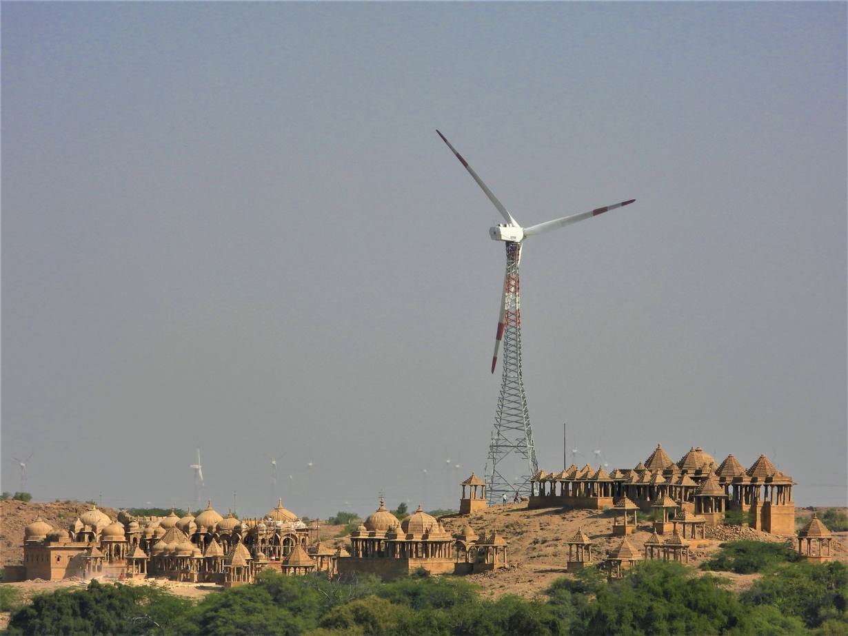 Wind turbines in Jaisalmer, Rajasthan, November 28, 2021. Thomson Reuters Foundation/Athar Parvaiz
