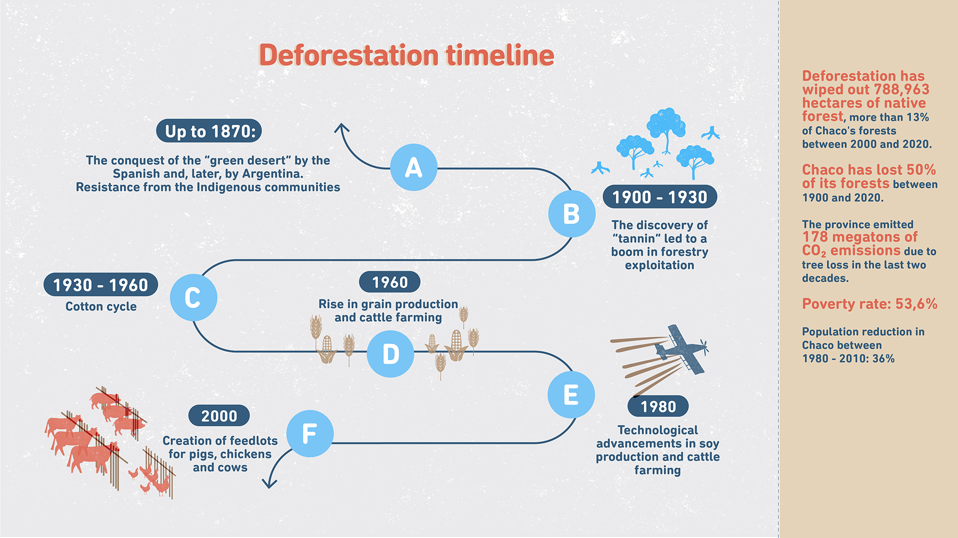 infographic showing timeline of deforestation in Chaco