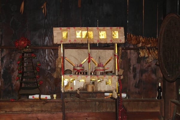 A medicinal shrine in a shaman’s house in Xieng Khouang province