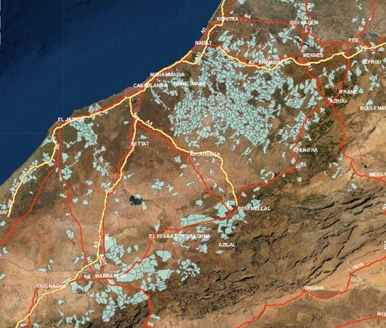 A map showing hunting reserves across Morocco