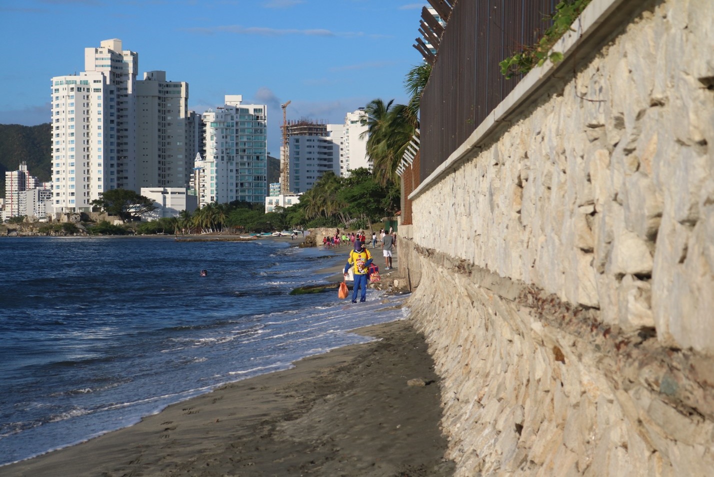 An eroded beach in Santa Marta, Colombia. The water now reaches the wall of a nearby house / Credit: Sergio Silva Numa.  