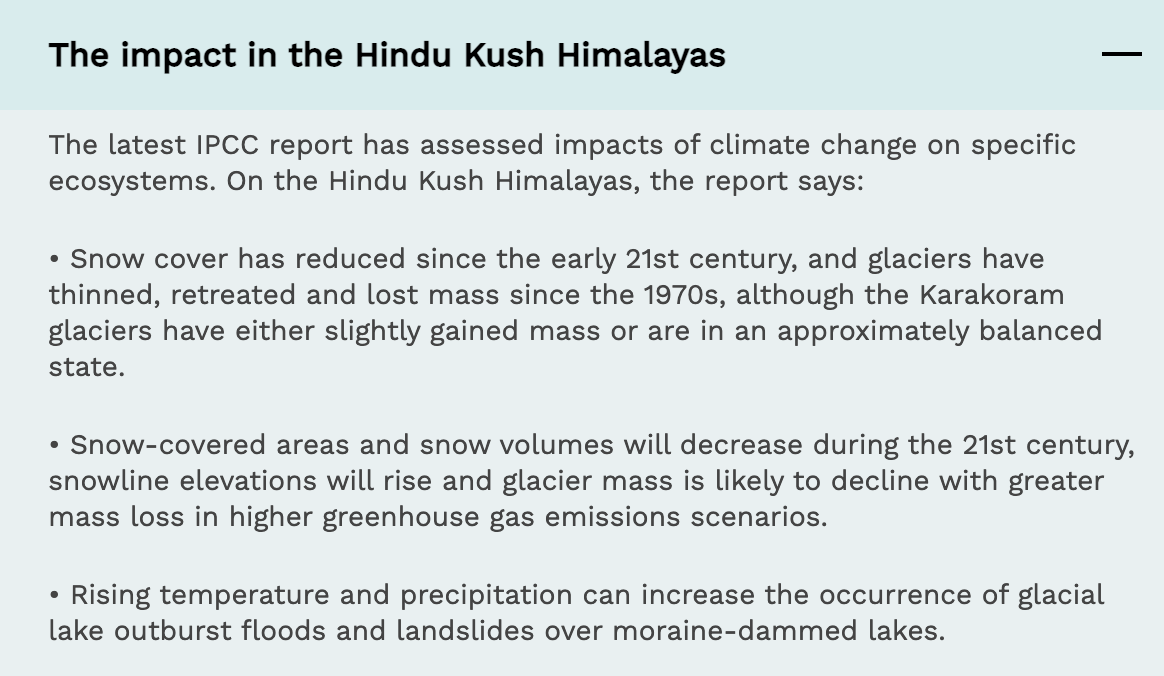 List of climate impacts in the Hindu Kush Himalayas.