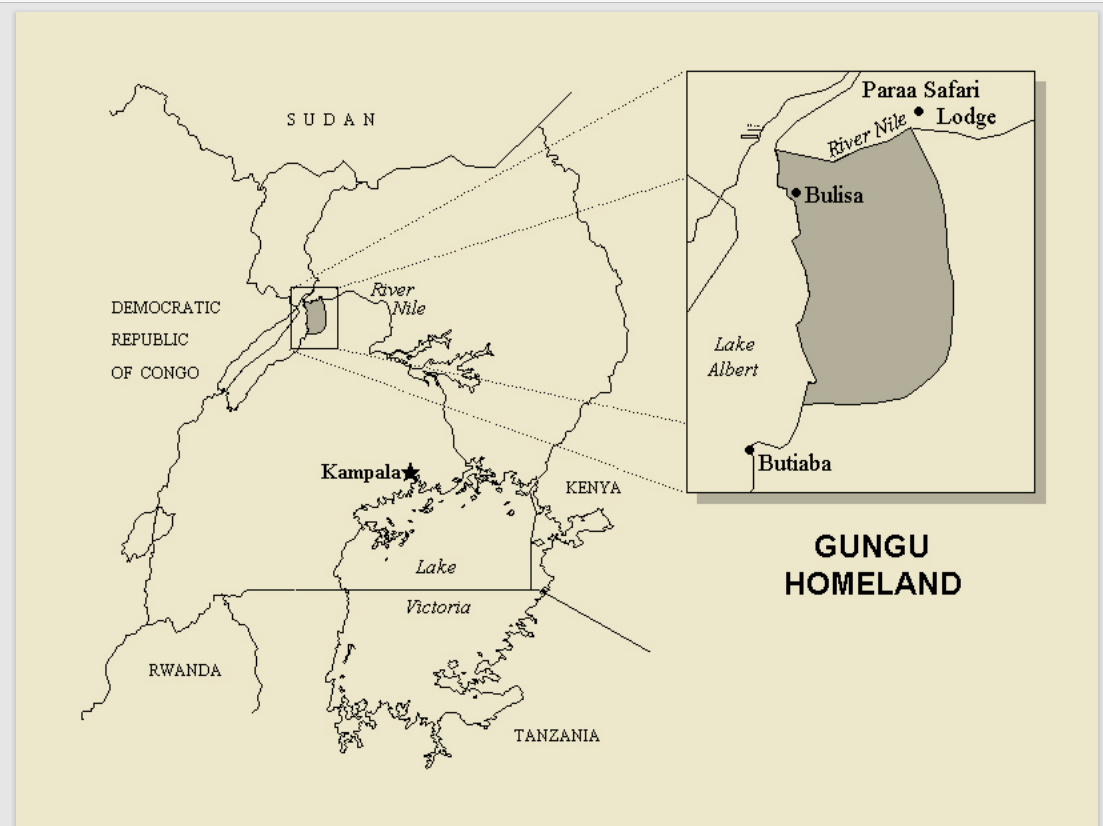 A map showing the location of the Bangungu people of Uganda. Credit: Bugungu Heritage and Information Centre