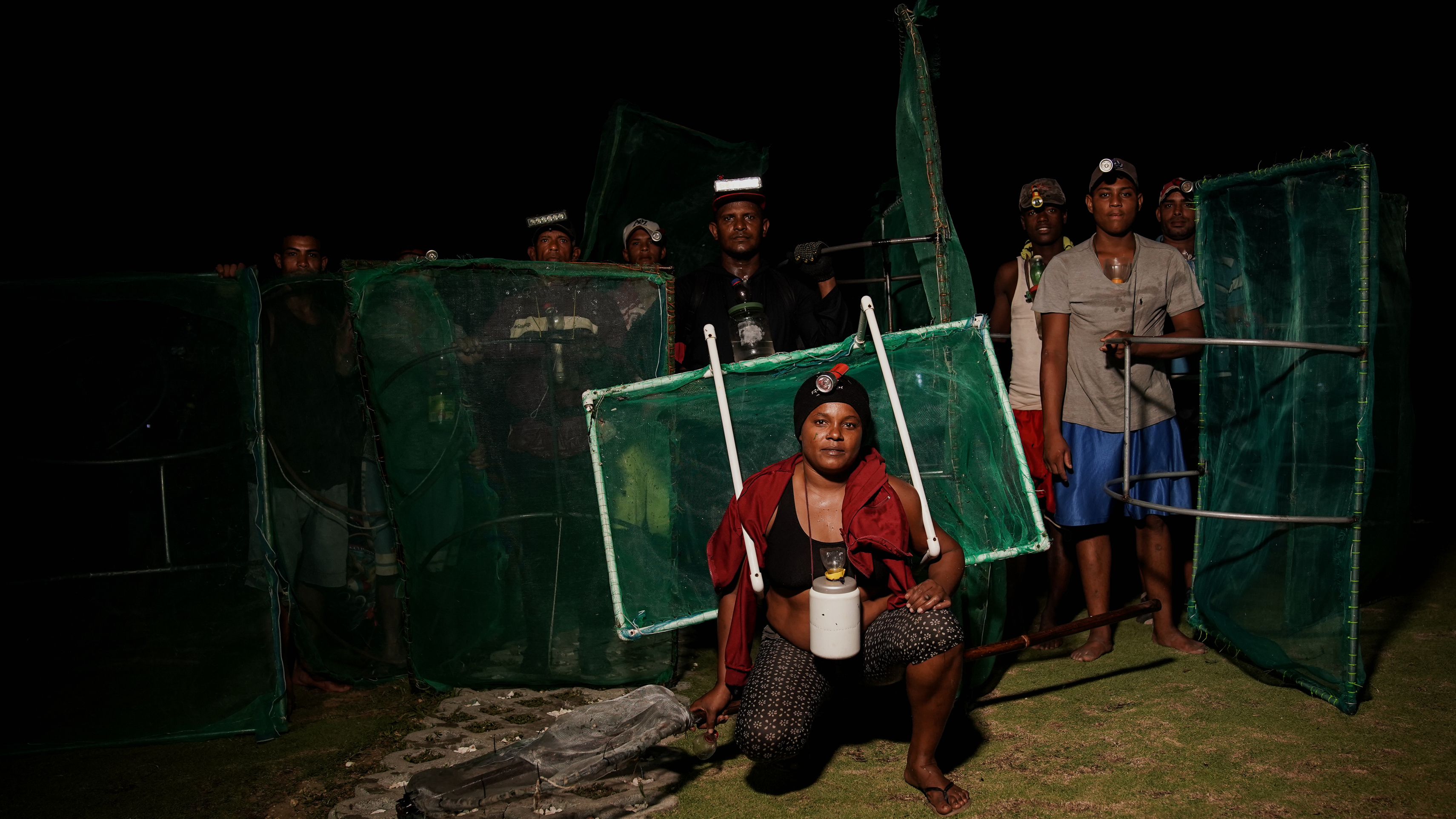 eel fishers with their nets