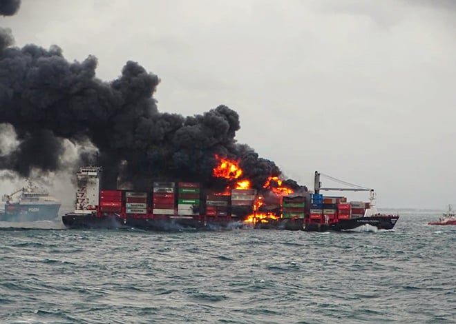 the burning cargo ship
