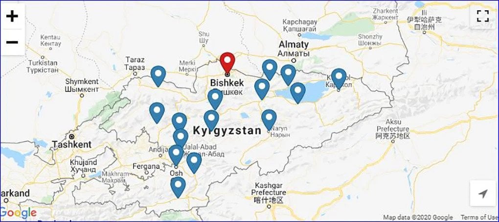 Map of Kyrgyzstan eco tourism spots
