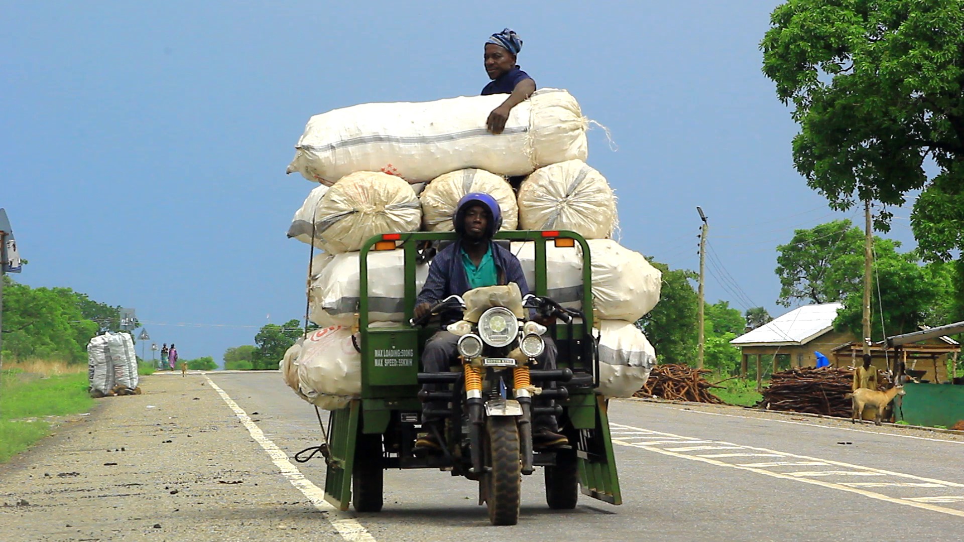 a vehicle transporting goods on the road