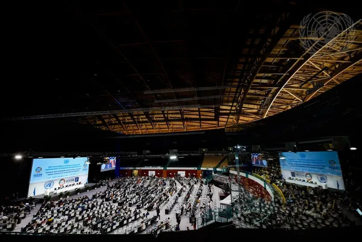 A large conference hall full of people