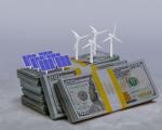 illustration of dollar notes with wind turbines on them