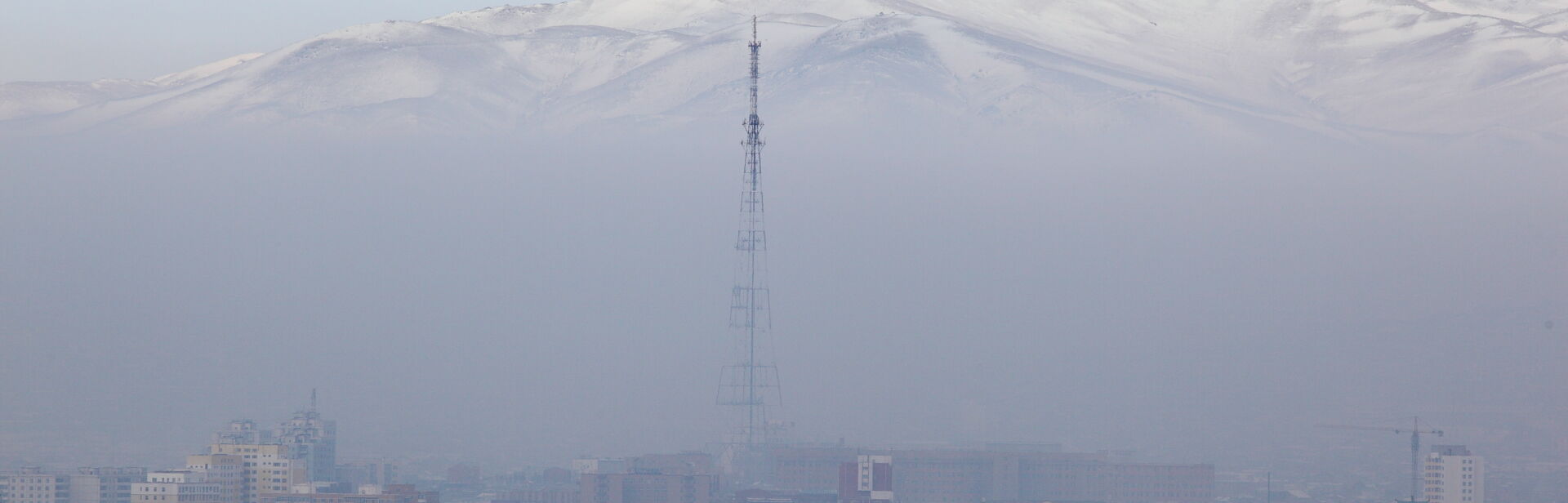 smog filled skyline of Ulaan Baatar
