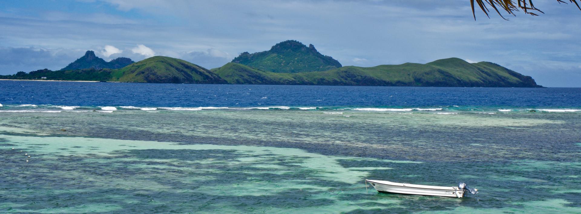 Boat in quiet waters off Fiji