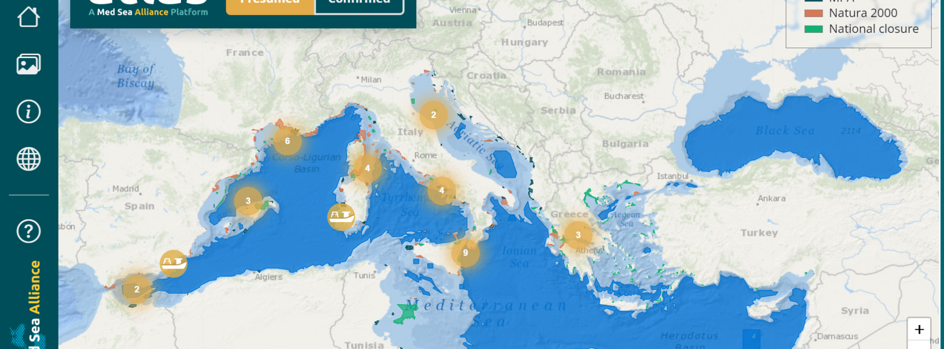 Map of the Mediterranean showing boat infraction