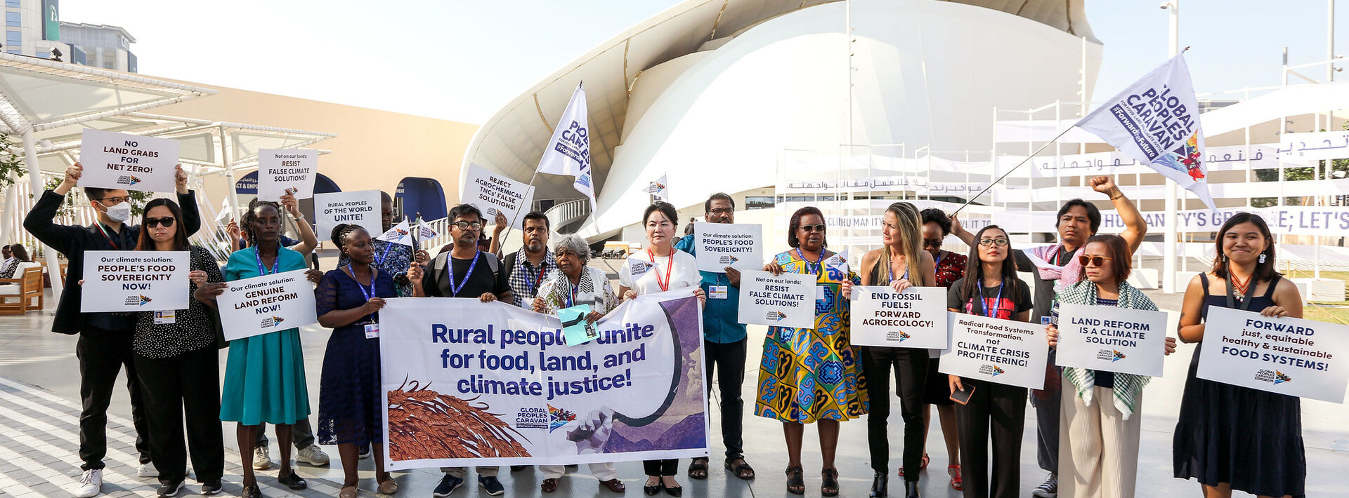 Rural peoples speak out for food, land, and climate justice action by Pesticide Action Network Asia BHD at the UN Climate Change Conference COP28 at Expo City Dubai on December 6, 2023, in Dubai, United Arab Emirates. (Photo by COP28 / Mark Field)