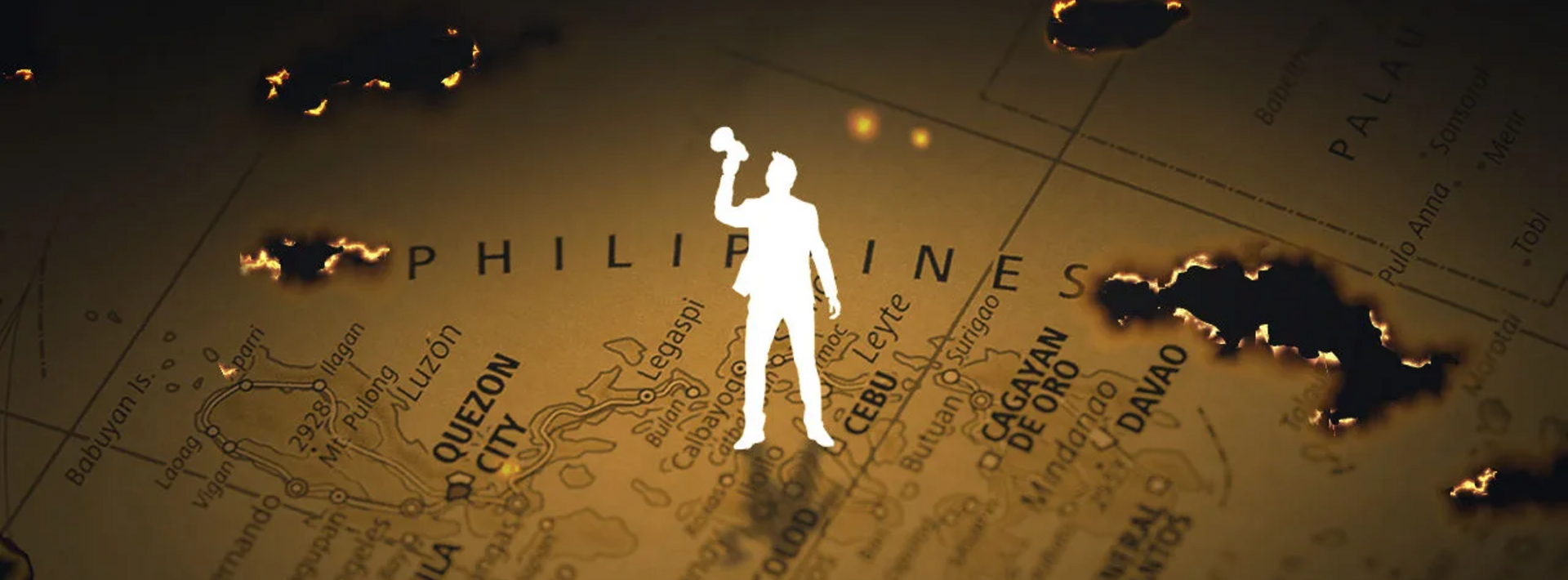 silhouette against map of Philippines