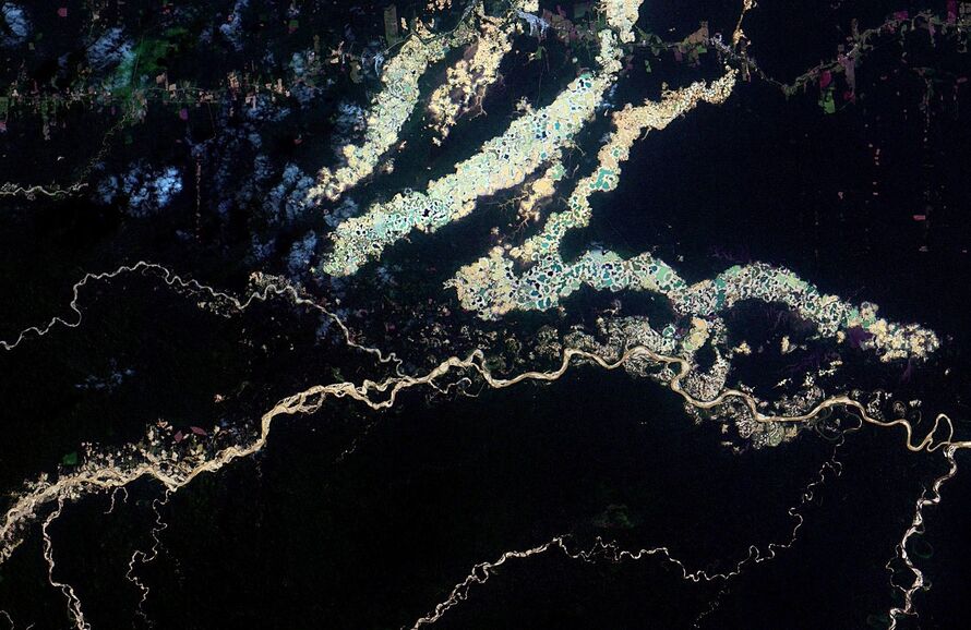 Rivers with gold mining seen from space