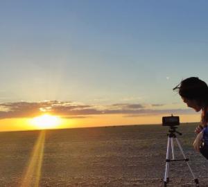 mobile journalism in Mongolia at sunset.