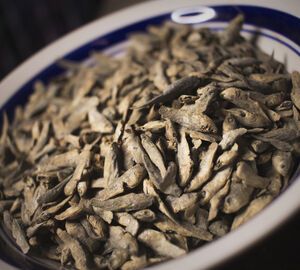 a bowl of dried fish