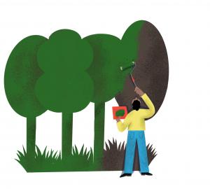 an illustration of a man and trees