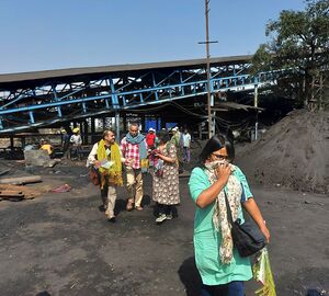 Journalists covered their faces as they walked around the Eastern Coalfield Limited (ECL) coal mine in West Bengal while participating in EJN’s media workshop.
