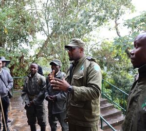 David Nduwe, a park guide at the Nyungwe National Park briefing Rwandan editors before the canopy walk and the nocturnal animal trek at the Nyungwe Forest.