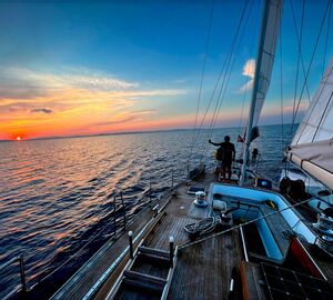 sunset on the deck on a sailing boat