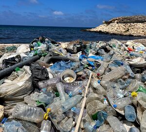 Plastic trash on a beach