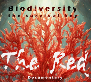 poster with the title of the movie the red above a drawing of red coral