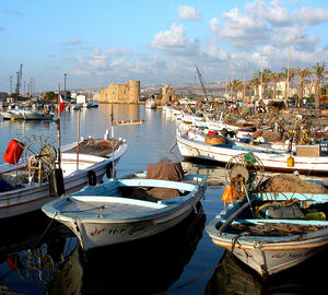 small fishing boats at a dock in Lebanon