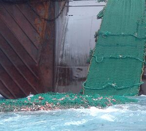 a net on the side of a trawler