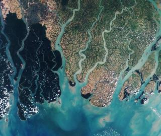 An aerial view of the Sundarbans, which incorporates some 10,000sqkm, consisting of mangrove and swamp forests. 