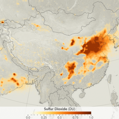 Banner image: Data on sulfur dioxide levels in China and India visualized on a map / Credit: NASA Earth Observatory via Wikimedia Commons.