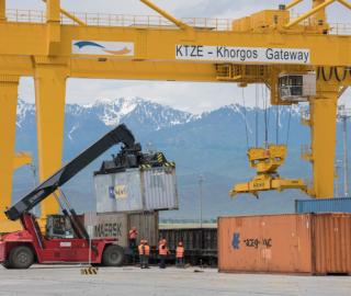 Shipments are transferred at a dry port in Khorgos, Kazakhstan