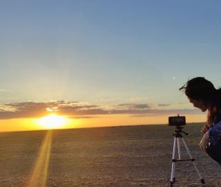 mobile journalism in Mongolia at sunset.