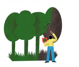an illustration of a man and trees