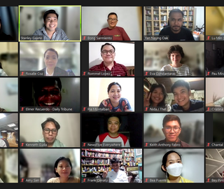 Attendees of an environmental data journalism academy get together on a video call
