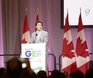 Canadian Prime Minister Justin Trudeau addresses the closing plenary